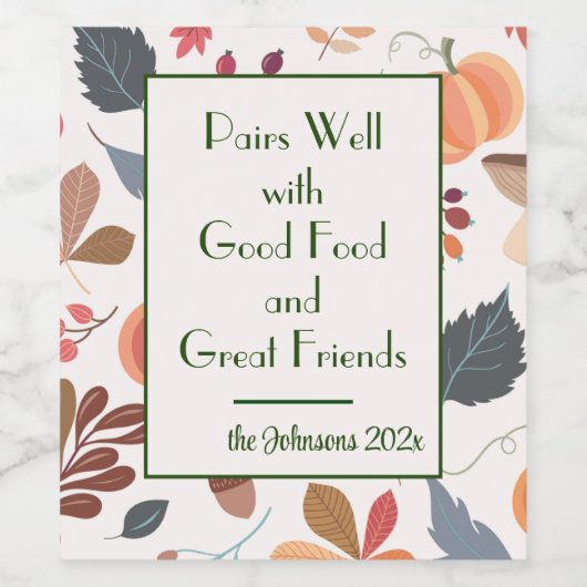 Naam, Grappige Quote, Herfst Patroon Set van 6 Wijn Etiket (Enkel label)