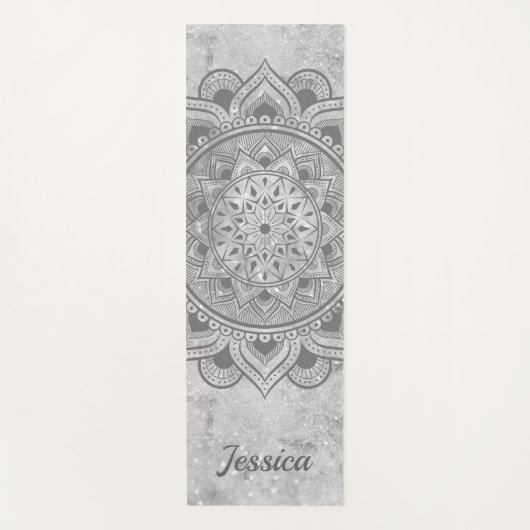 Naam Gray Glitter Marble Mandala Om Exercise Yogamat (Voorkant)