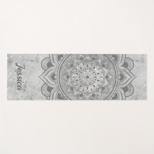 Naam Gray Glitter Marble Mandala Om Exercise Yogamat (Voorkant (horizontaal))