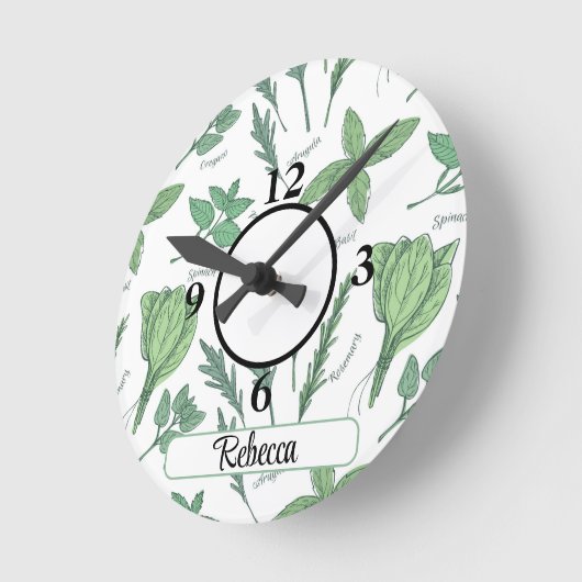 Naam, Green Leafy Vegs & Herbs 8-in Acryl Ronde Klok (Hoek)