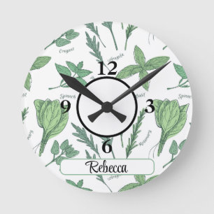 Naam, Green Leafy Vegs & Herbs 8-in Acryl Ronde Klok
