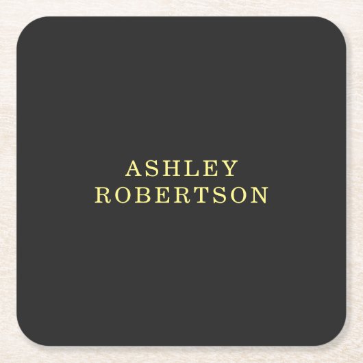 Naam Grijs Geel Professioneel Stijlvol Minimalist Kartonnen Onderzetters (Voorkant)