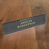 Naam Grijs Geel Professioneel Stijlvol Minimalist Naambordje (Zijkant)