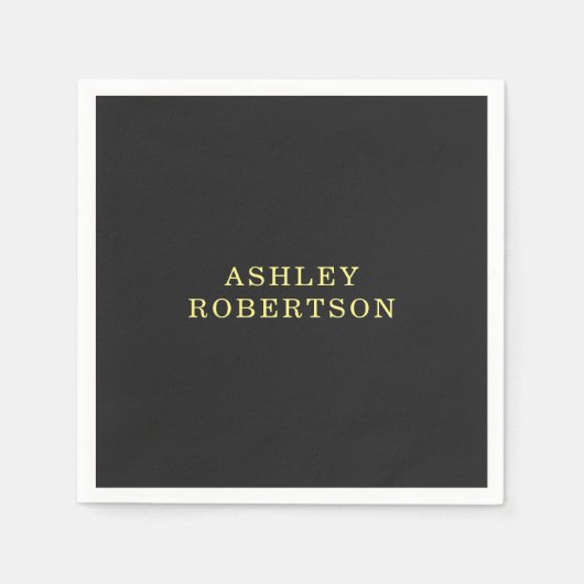 Naam Grijs Geel Professioneel Stijlvol Minimalist Servet (Voorkant)