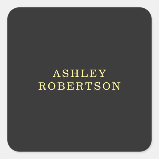 Naam Grijs Geel Professioneel Stijlvol Minimalist Vierkante Sticker (Voorkant)