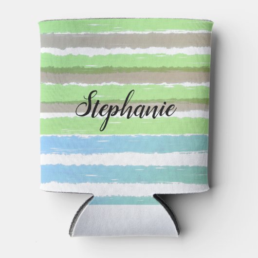 Naam grijze groene blauwe strepes blikjeskoeler (Voorkant)