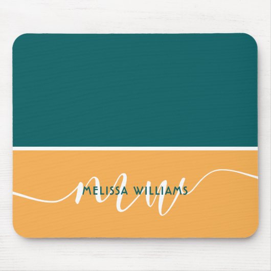 Naam groen en geel minimalistisch script muismat (Voorkant)