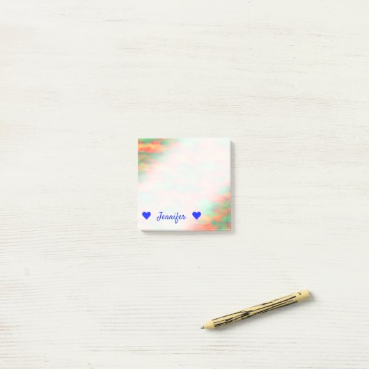 Naam + Groen, Rode Waterverf-als Abstract Patroon Post-it® Notes (Op bureau)