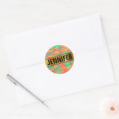 Naam + Groen, Rode Waterverf-als Abstract Patroon Ronde Sticker (Envelop)