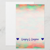 Naam; Groen, rood Waterverf-als Abstract Patroon Briefpapier (Voorkant / Achterkant)