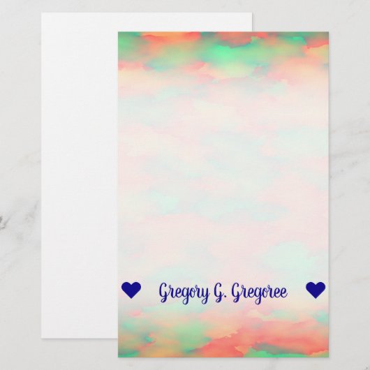 Naam; Groen, rood Waterverf-als Abstract Patroon Briefpapier (Voorkant / Achterkant)