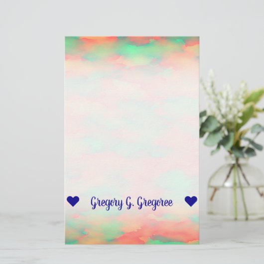 Naam; Groen, rood Waterverf-als Abstract Patroon Briefpapier (Staand voorkant)