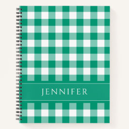 Naam Groen & Wit Gingham Geruit Patroon Notitieboe Notitieboek