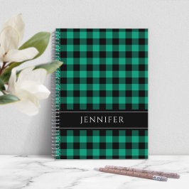 Naam Groen & Zwart Geruit Gingham Patroon Notitieboek