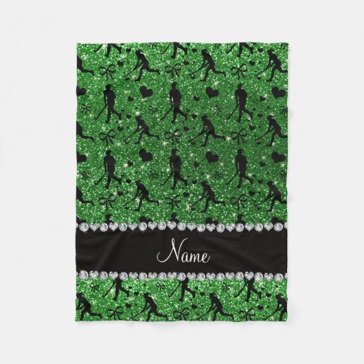 Naam groene glitter hockey harten boeg fleece deken (Voorkant)