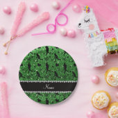 Naam groene glitter hockey harten boeg papieren bordje (Feest)