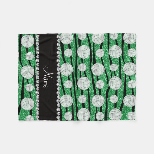 Naam groene glitter zebra stripes volleyballen fleece deken (Voorkant (Horizontaal))