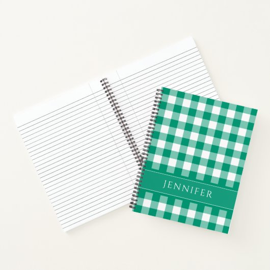 Naam Groene & Witte Gingham Gingham Gecontroleerde Notitieboek (Binnen)