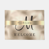Naam & groot monogram, bericht, zwarte tekst, goud deurmat (Voorkant)