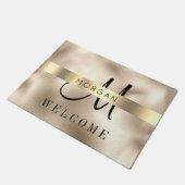 Naam & groot monogram, bericht, zwarte tekst, goud deurmat (Schuin)
