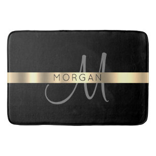 Naam & Groot Monogram, Grijs Zwart Goud Badmat