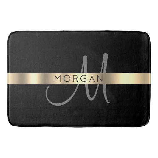 Naam & Groot Monogram, Grijs Zwart Goud Badmat (Voorkant)