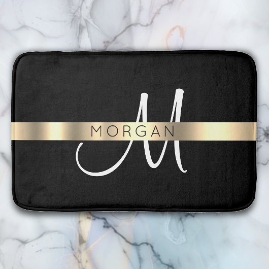 Naam & Groot Monogram, Wit Zwart Goud Badmat