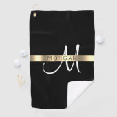 Naam & Groot Monogram, Wit Zwart Goud Golfhanddoek (Insitu)