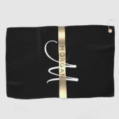 Naam & Groot Monogram, Wit Zwart Goud Golfhanddoek (Horizontaal)