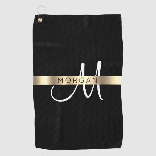 Naam & Groot Monogram, Wit Zwart Goud Golfhanddoek (Voorkant)