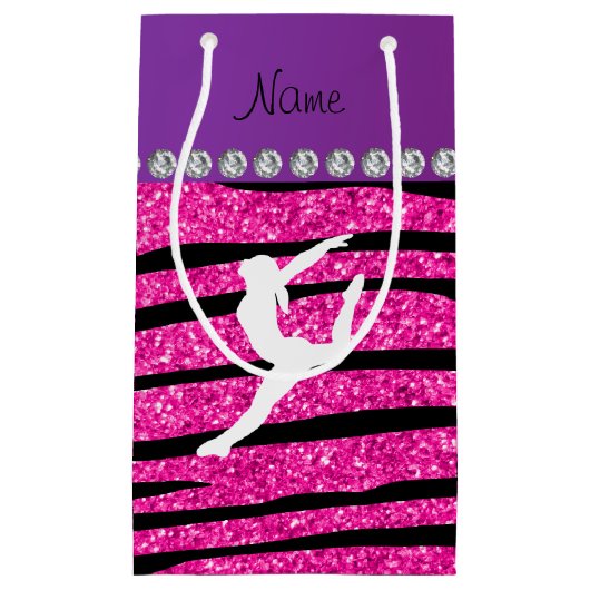 Naam gymnast neon geen roze glitterzebrastrepen klein cadeauzakje (Voorkant)