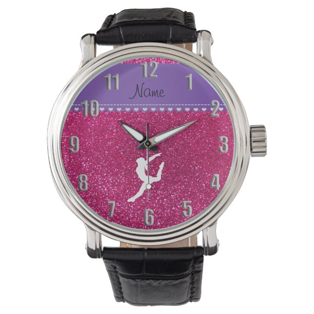 Naam gymnast neon niet roze glitter horloge (Voorkant)