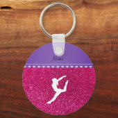 Naam gymnast neon niet roze glitter sleutelhanger (Voorkant)
