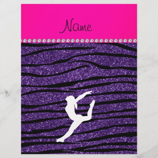 Naam gymnast paarse glitter zebra stripes flyer (Voorkant)