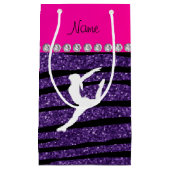 Naam gymnast paarse glitter zebra stripes klein cadeauzakje (Voorkant)