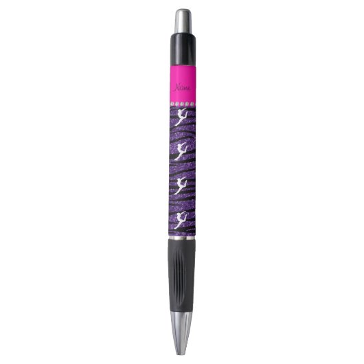 Naam gymnast paarse glitter zebra stripes pen (Voorkant Verticaal)