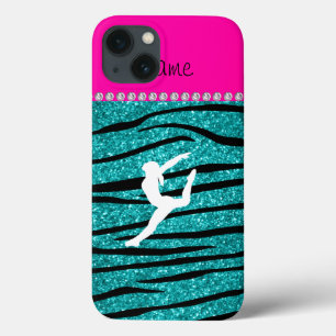 Naam gymnast turquoise glitter zebra stripes Case-Mate iPhone case