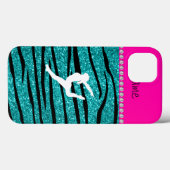 Naam gymnast turquoise glitter zebra stripes Case-Mate iPhone case (Achterkant (horizontaal))