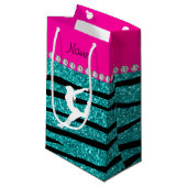 Naam gymnast turquoise glitter zebra stripes klein cadeauzakje (Voorkant Gekanteld)