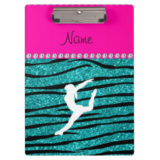 Naam gymnast turquoise glitter zebra stripes klembord