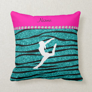Naam gymnast turquoise glitter zebra stripes kussen