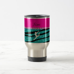 Naam gymnast turquoise glitter zebra stripes reisbeker