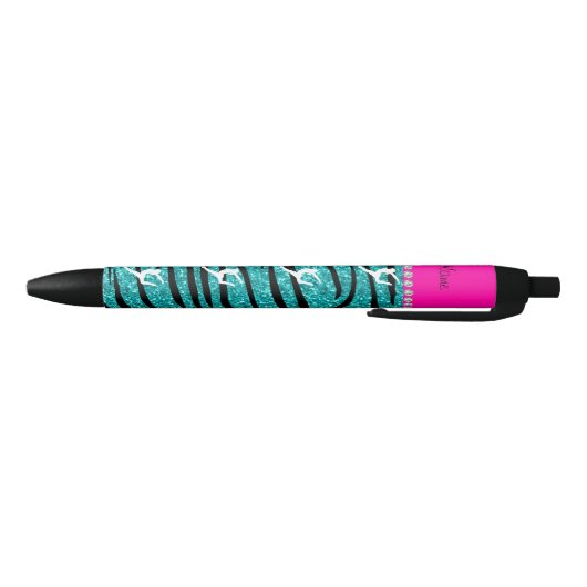 Naam gymnast turquoise glitter zebra stripes zwarte inkt pen (Bodem)