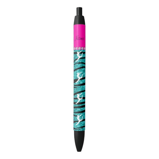 Naam gymnast turquoise glitter zebra stripes zwarte inkt pen (Voorkant Verticaal)