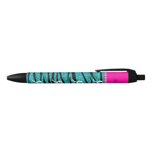 Naam gymnast turquoise glitter zebra stripes zwarte inkt pen (Bovenkant)