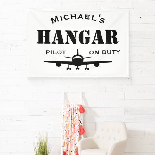 Naam Hangar, Vliegtuig, Pilot on Duty, Luchtvaart Spandoek (Insitu)