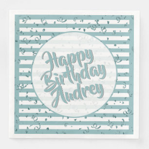Naam Happy Birthday Aqua Simple Stripes Patroon Servet