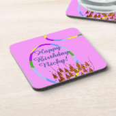 Naam Happy Birthday Bier Onderzetter (Linkerzijde)