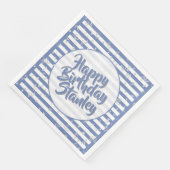 Naam Happy Birthday Blue Simple Stripes Patroon Servet (Hoek)