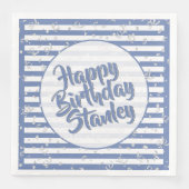 Naam Happy Birthday Blue Simple Stripes Patroon Servet (Voorkant)